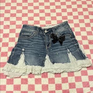 Stylish Denim Mini Skirt with White Ruffle